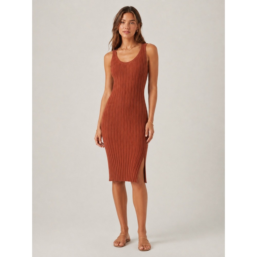 Abercrombie & Fitch Midi Dress Womens M Ribbed Knit Sleeveless Stretch Side Slit